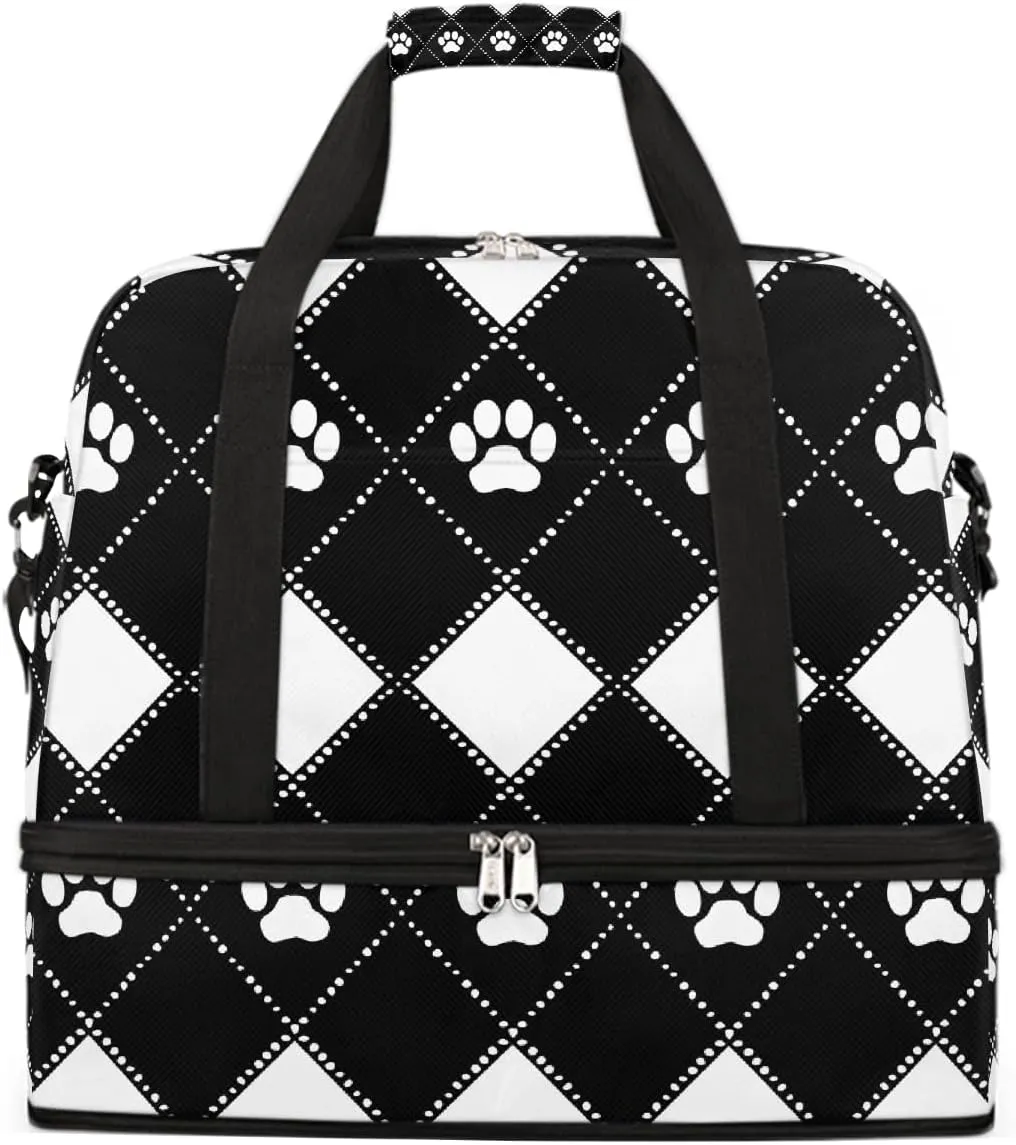 Sports Gym Bag Animal Footprints Large Travel Duffel Bag With Shoe Compartment Foldable Waterproof Carry-On Weekend Travel Bags for Camping Overnight Yoga Hospital Travel Bags