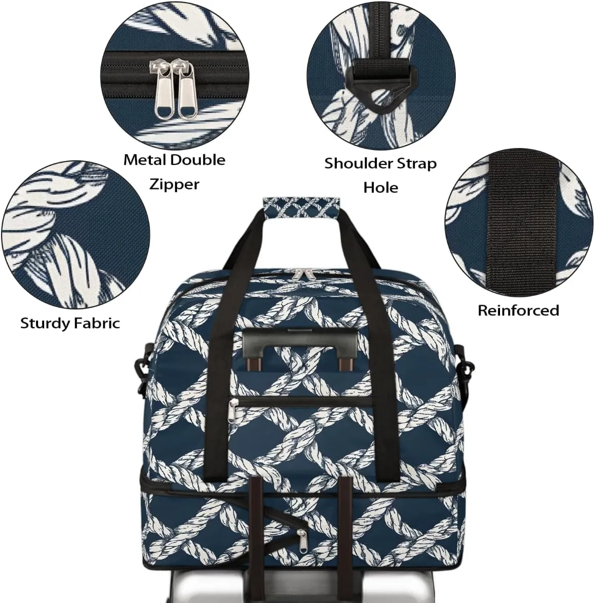 Sports Gym Bag Black And White Grid Rope Large Travel Duffel Bag With Shoe Compartment Foldable Waterproof Carry-On Weekend Travel Bags for Camping Overnight Yoga Hospital Travel Bags