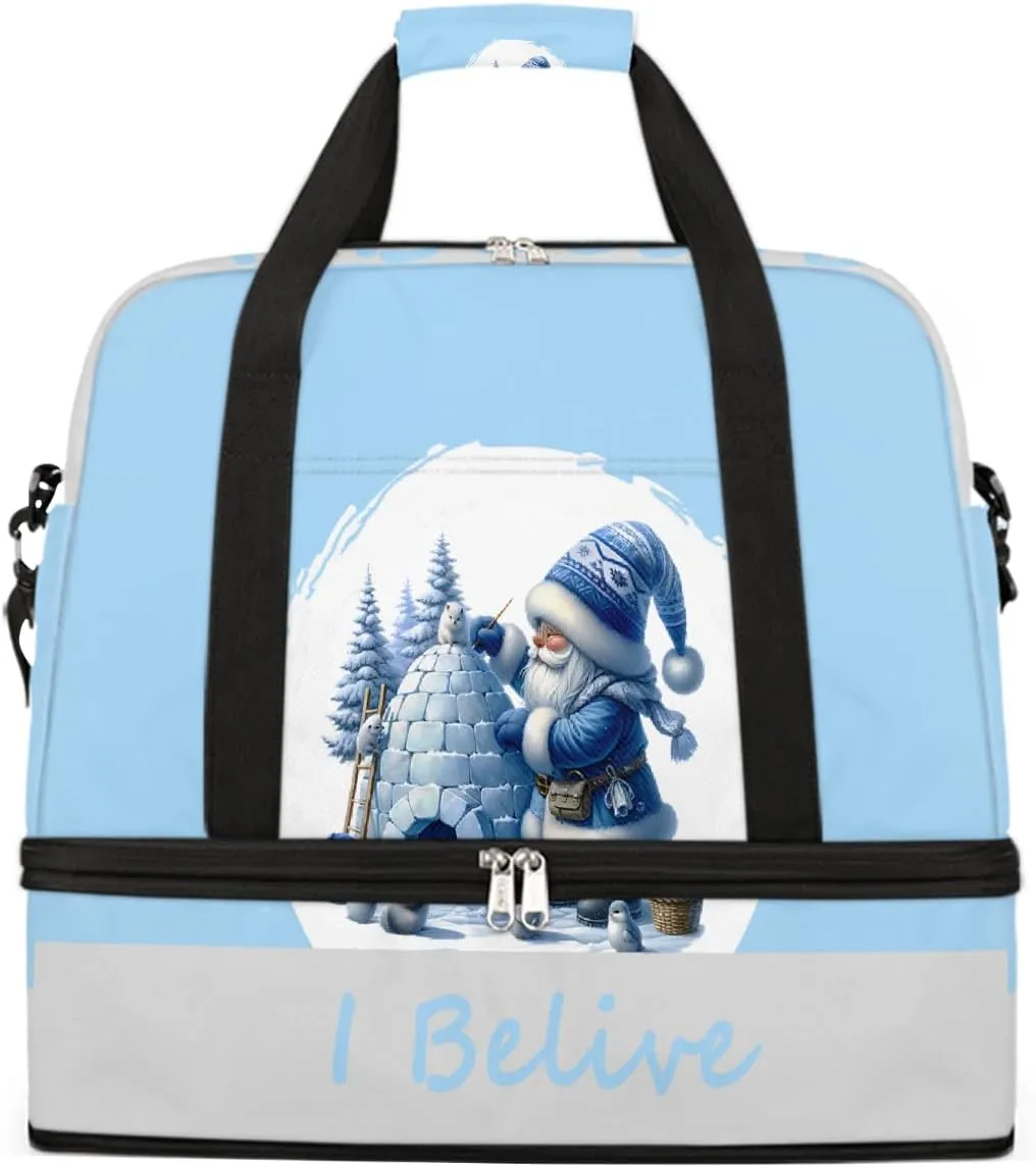 Sports Gym Bag Blue Dwarf Winter Large Travel Duffel Bag With Shoe Compartment Foldable Waterproof Carry-On Weekend Travel Bags for Camping Overnight Yoga Hospital Travel Bags