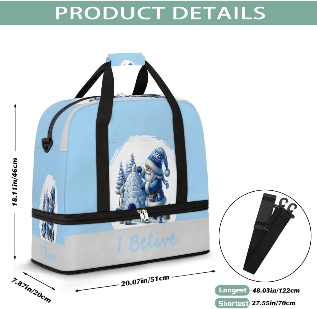 Sports Gym Bag Blue Dwarf Winter Large Travel Duffel Bag With Shoe Compartment Foldable Waterproof Carry-On Weekend Travel Bags for Camping Overnight Yoga Hospital Travel Bags
