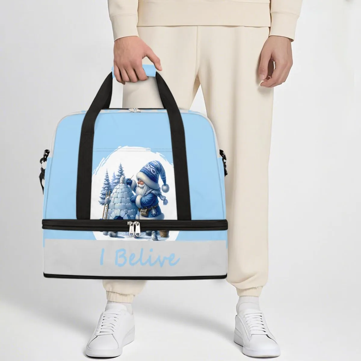 Sports Gym Bag Blue Dwarf Winter Large Travel Duffel Bag With Shoe Compartment Foldable Waterproof Carry-On Weekend Travel Bags for Camping Overnight Yoga Hospital Travel Bags