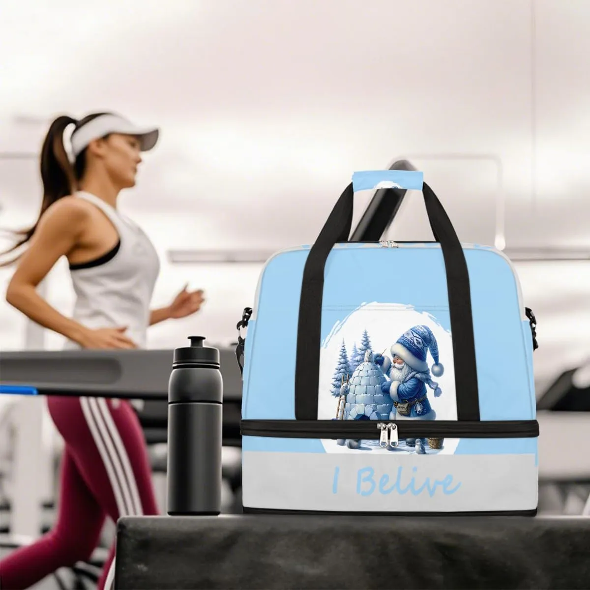 Sports Gym Bag Blue Dwarf Winter Large Travel Duffel Bag With Shoe Compartment Foldable Waterproof Carry-On Weekend Travel Bags for Camping Overnight Yoga Hospital Travel Bags