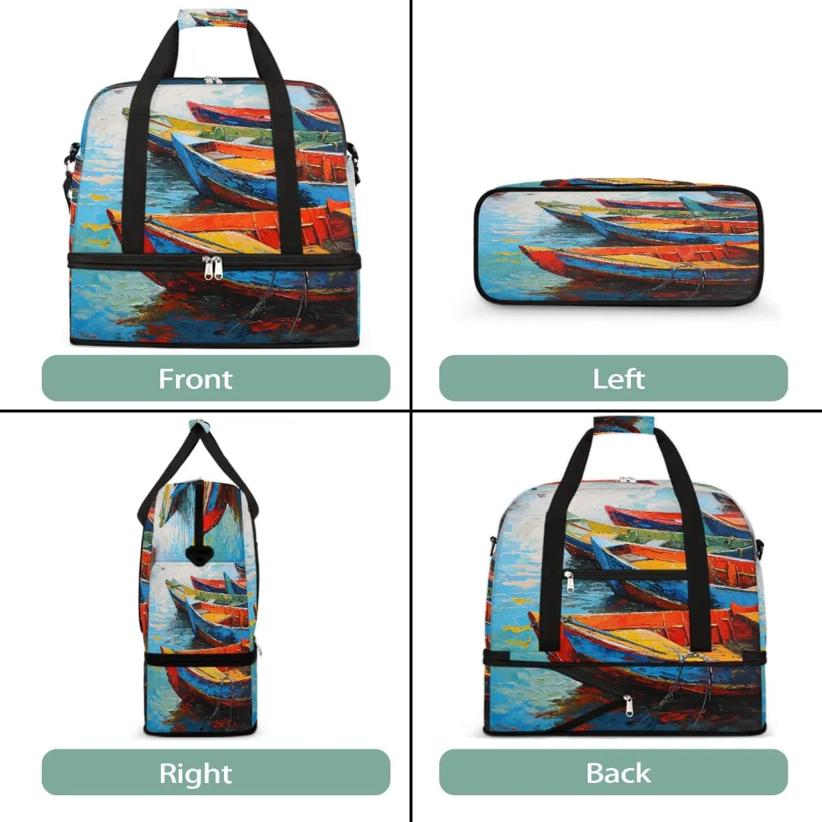 Sports Gym Bag Boat Oil Painting Landscape Large Travel Duffel Bag With Shoe Compartment Foldable Waterproof Carry-On Weekend Travel Bags for Camping Overnight Yoga Hospital Travel Bags