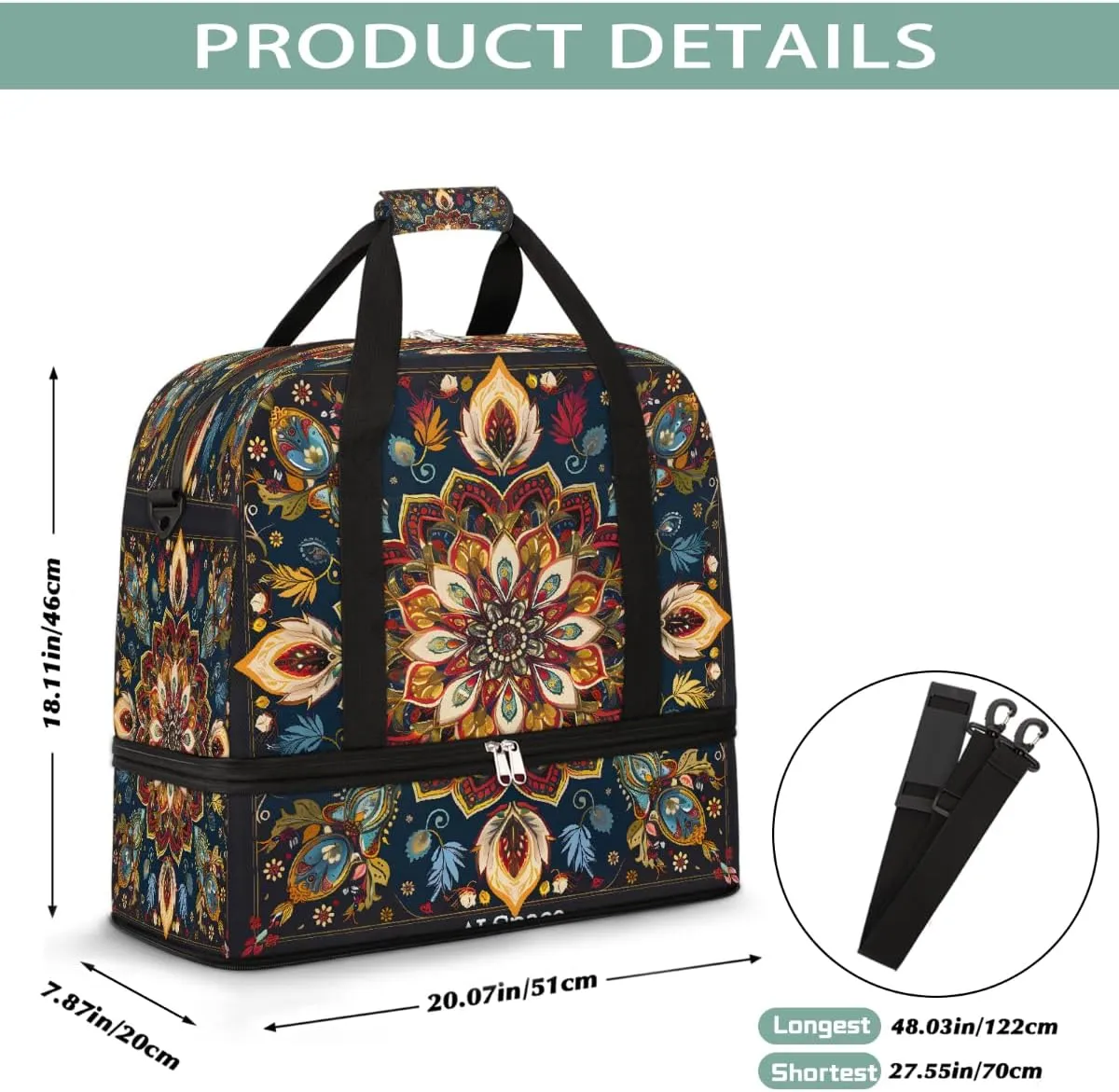 Sports Gym Bag Bohemian Painted Abstract Large Travel Duffel Bag With Shoe Compartment Foldable Waterproof Carry-On Weekend Travel Bags for Camping Overnight Yoga Hospital Travel Bags