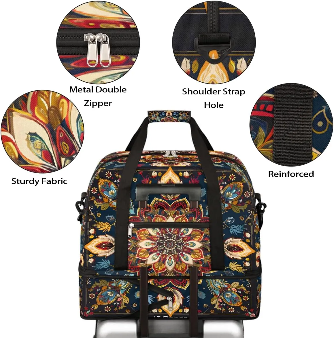 Sports Gym Bag Bohemian Painted Abstract Large Travel Duffel Bag With Shoe Compartment Foldable Waterproof Carry-On Weekend Travel Bags for Camping Overnight Yoga Hospital Travel Bags