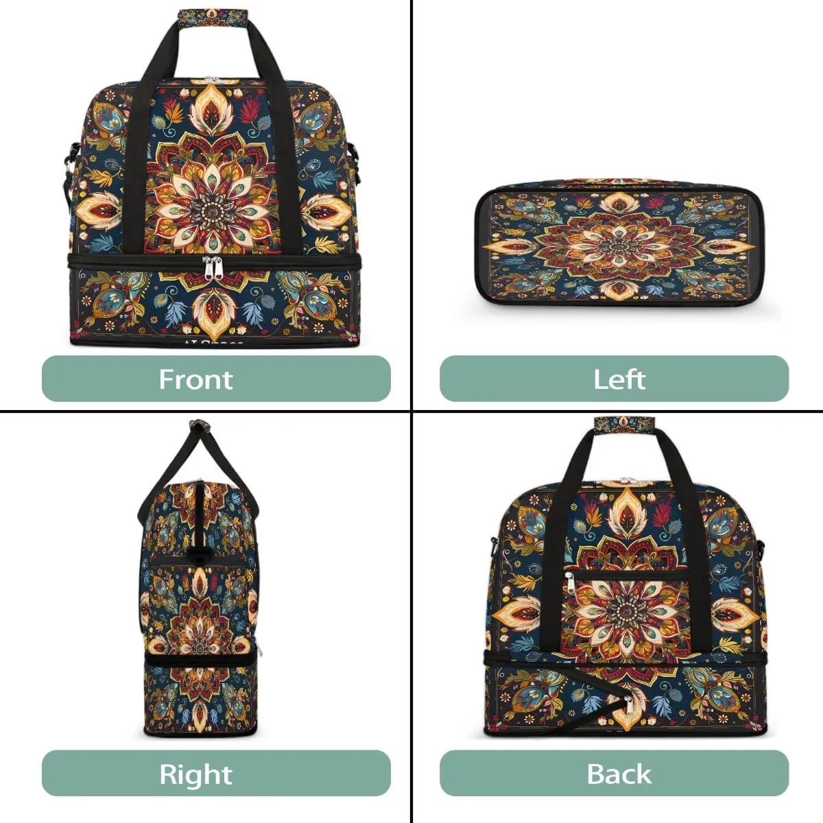 Sports Gym Bag Bohemian Painted Abstract Large Travel Duffel Bag With Shoe Compartment Foldable Waterproof Carry-On Weekend Travel Bags for Camping Overnight Yoga Hospital Travel Bags