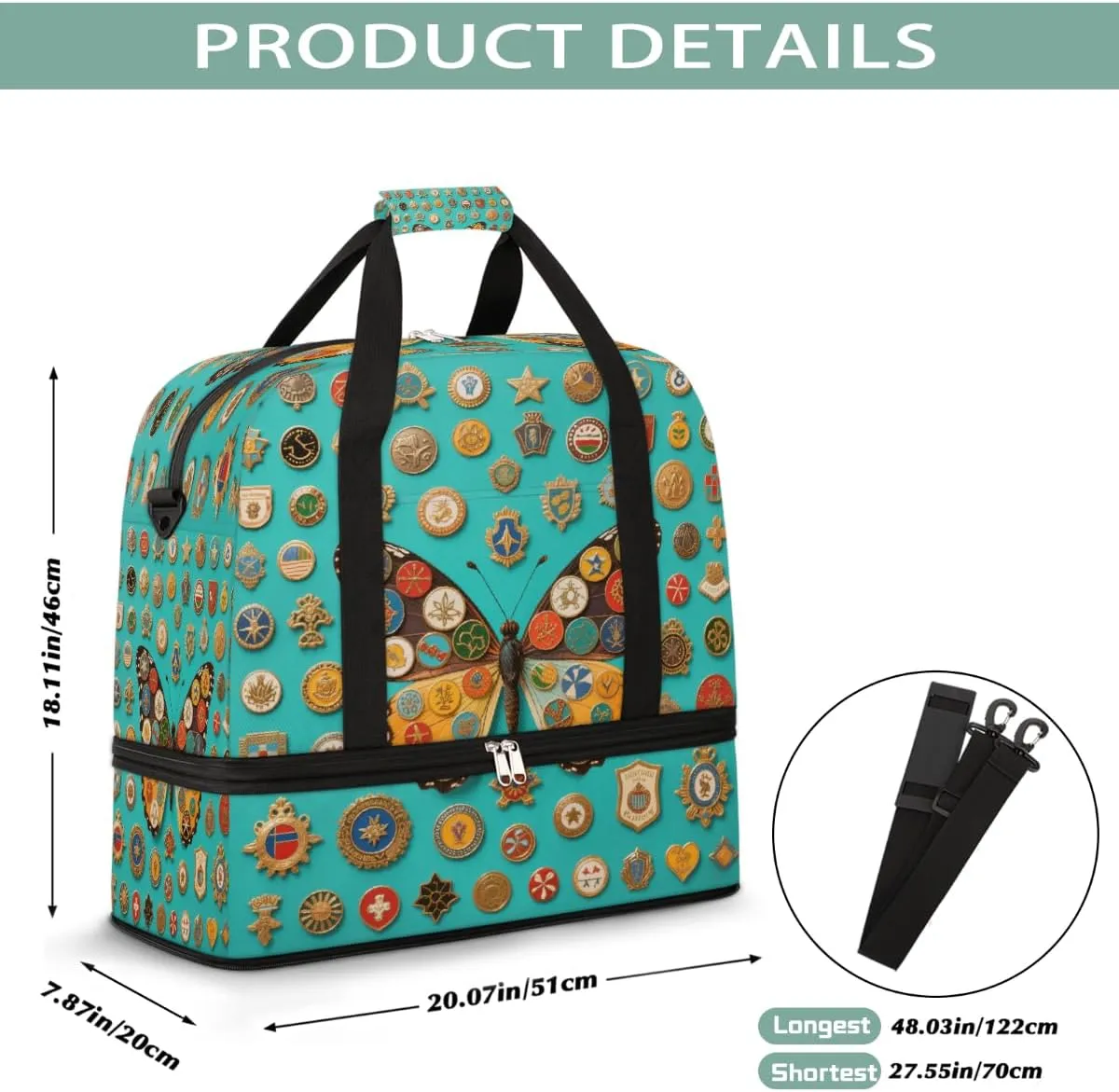 Sports Gym Bag Butterfly Creative Pattern Large Travel Duffel Bag With Shoe Compartment Foldable Waterproof Carry-On Weekend Travel Bags for Camping Overnight Yoga Hospital Travel Bags