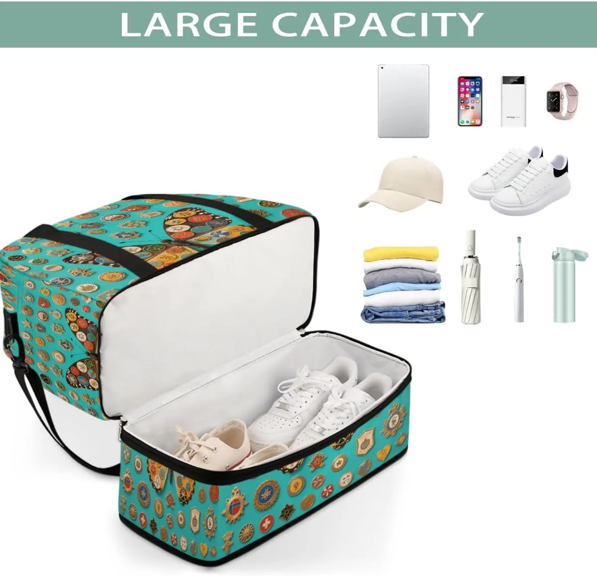 Sports Gym Bag Butterfly Creative Pattern Large Travel Duffel Bag With Shoe Compartment Foldable Waterproof Carry-On Weekend Travel Bags for Camping Overnight Yoga Hospital Travel Bags