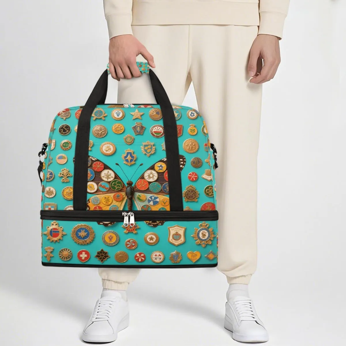 Sports Gym Bag Butterfly Creative Pattern Large Travel Duffel Bag With Shoe Compartment Foldable Waterproof Carry-On Weekend Travel Bags for Camping Overnight Yoga Hospital Travel Bags