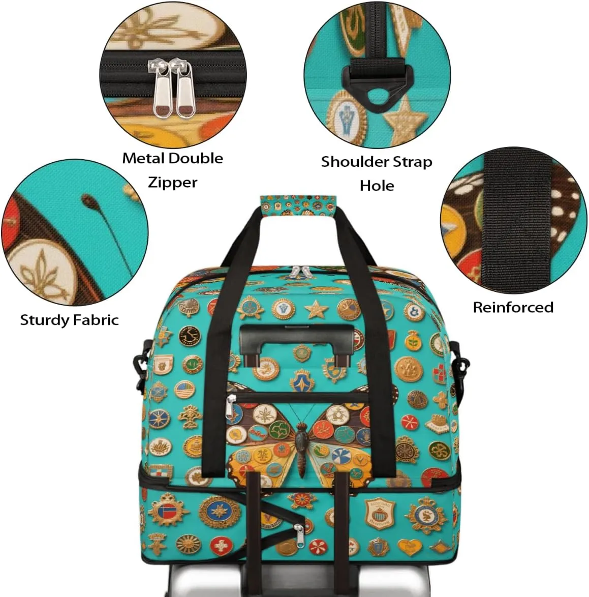 Sports Gym Bag Butterfly Creative Pattern Large Travel Duffel Bag With Shoe Compartment Foldable Waterproof Carry-On Weekend Travel Bags for Camping Overnight Yoga Hospital Travel Bags
