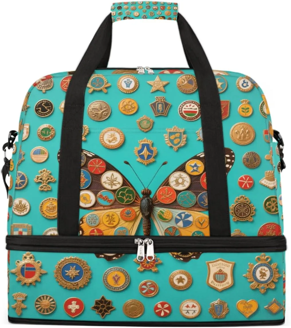 Sports Gym Bag Butterfly Creative Pattern Large Travel Duffel Bag With Shoe Compartment Foldable Waterproof Carry-On Weekend Travel Bags for Camping Overnight Yoga Hospital Travel Bags