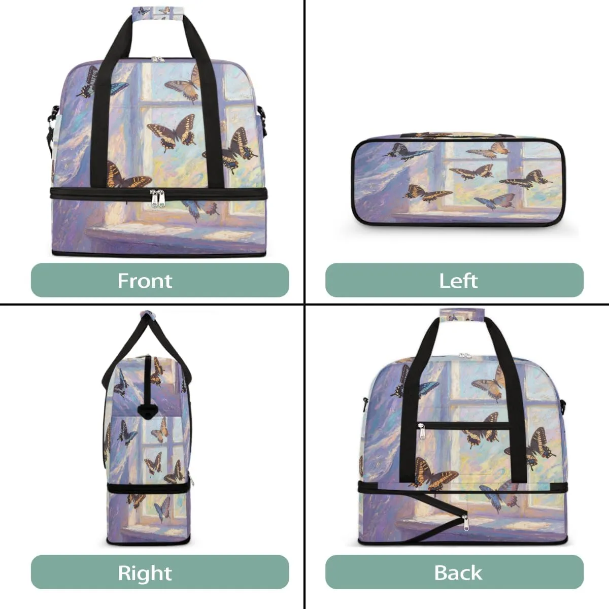 Sports Gym Bag Butterfly Window Sunlight Large Travel Duffel Bag With Shoe Compartment Foldable Waterproof Carry-On Weekend Travel Bags for Camping Overnight Yoga Hospital Travel Bags