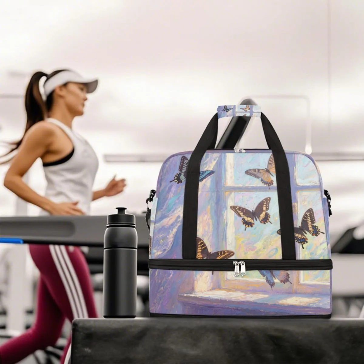 Sports Gym Bag Butterfly Window Sunlight Large Travel Duffel Bag With Shoe Compartment Foldable Waterproof Carry-On Weekend Travel Bags for Camping Overnight Yoga Hospital Travel Bags