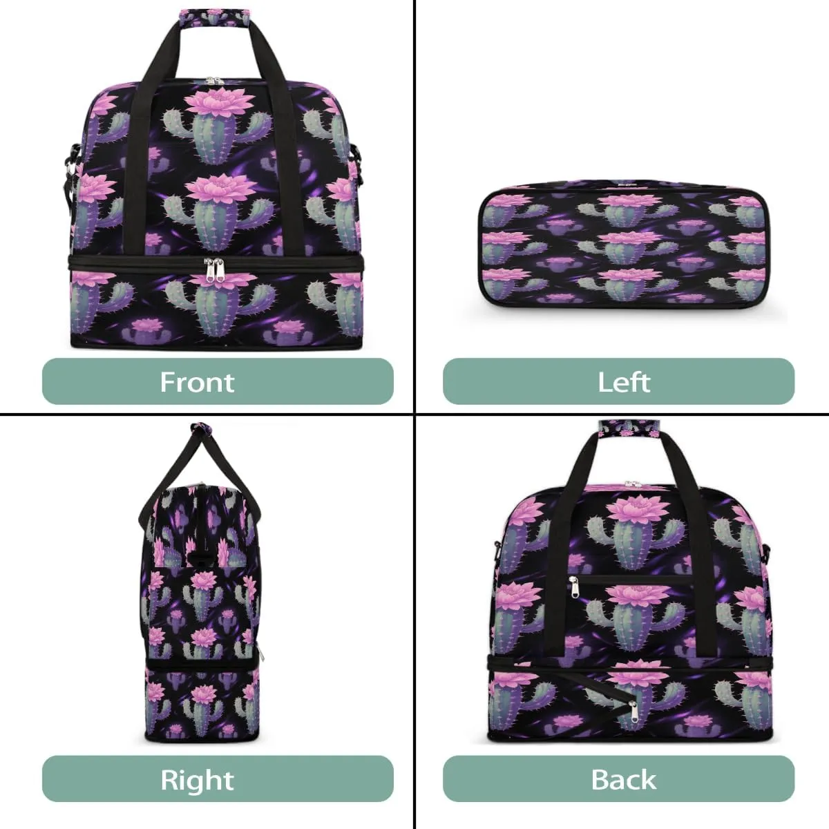 Sports Gym Bag Cactus Flower Tile Large Travel Duffel Bag With Shoe Compartment Foldable Waterproof Carry-On Weekend Travel Bags for Camping Overnight Yoga Hospital Travel Bags