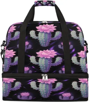 Sports Gym Bag Cactus Flower Tile Large Travel Duffel Bag With Shoe Compartment Foldable Waterproof Carry-On Weekend Travel Bags for Camping Overnight Yoga Hospital Travel Bags