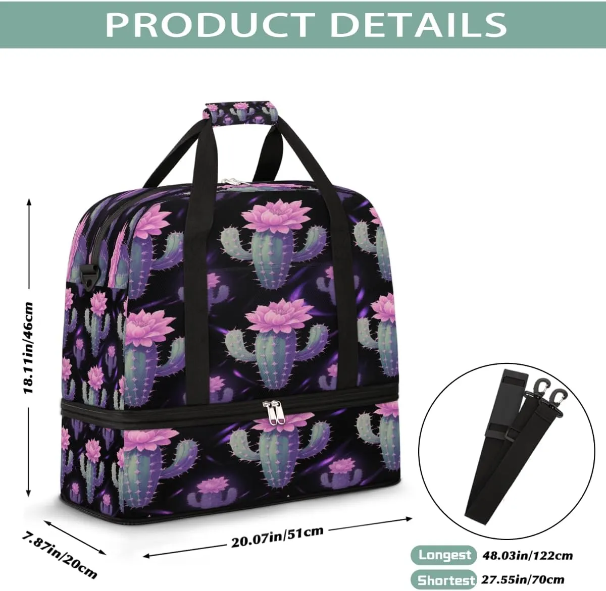 Sports Gym Bag Cactus Flower Tile Large Travel Duffel Bag With Shoe Compartment Foldable Waterproof Carry-On Weekend Travel Bags for Camping Overnight Yoga Hospital Travel Bags