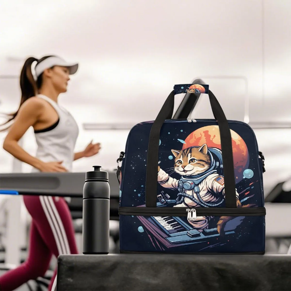 Sports Gym Bag Cat Piano Astronaut Large Travel Duffel Bag With Shoe Compartment Foldable Waterproof Carry-On Weekend Travel Bags for Camping Overnight Yoga Hospital Travel Bags