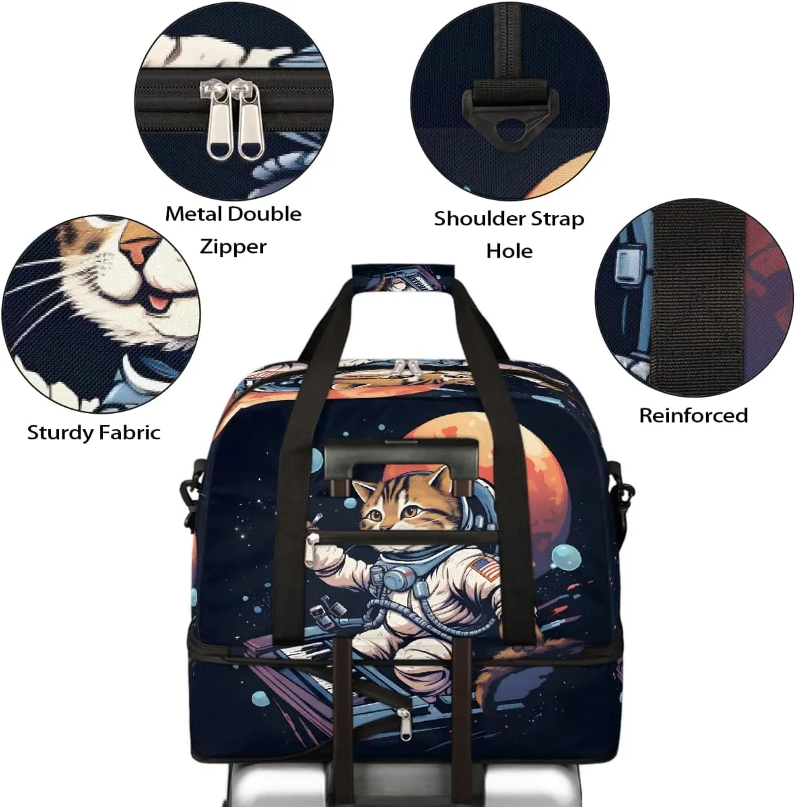 Sports Gym Bag Cat Piano Astronaut Large Travel Duffel Bag With Shoe Compartment Foldable Waterproof Carry-On Weekend Travel Bags for Camping Overnight Yoga Hospital Travel Bags