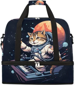 Sports Gym Bag Cat Piano Astronaut Large Travel Duffel Bag With Shoe Compartment Foldable Waterproof Carry-On Weekend Travel Bags for Camping Overnight Yoga Hospital Travel Bags