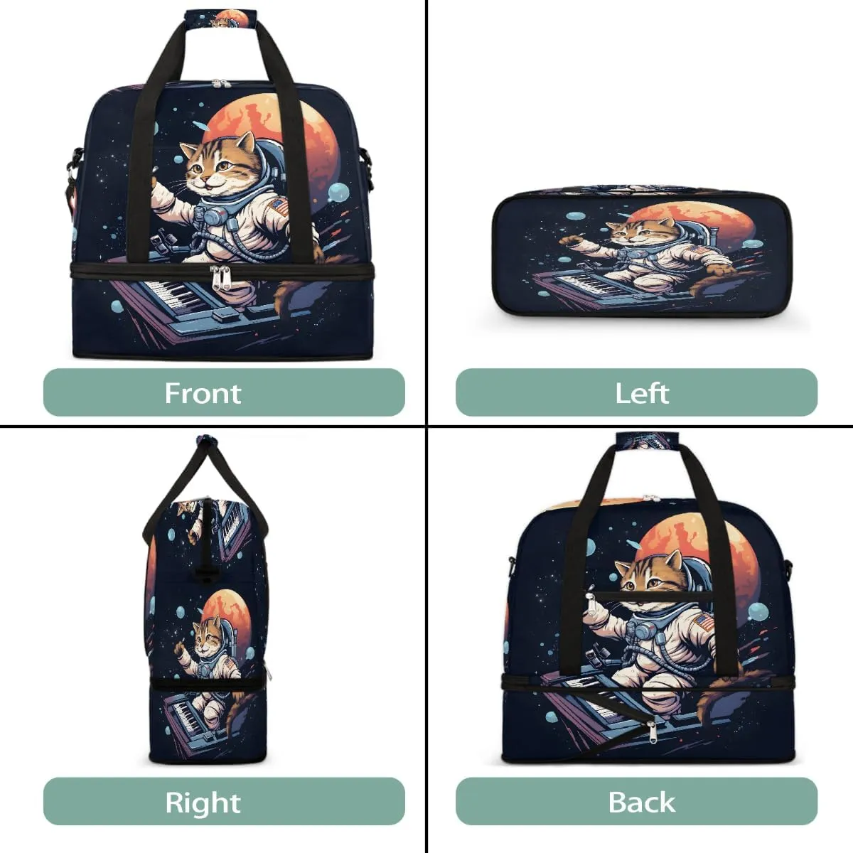 Sports Gym Bag Cat Piano Astronaut Large Travel Duffel Bag With Shoe Compartment Foldable Waterproof Carry-On Weekend Travel Bags for Camping Overnight Yoga Hospital Travel Bags