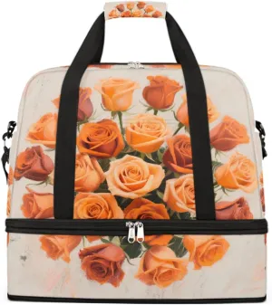 Sports Gym Bag Chalk Drawing Flower Rose Large Travel Duffel Bag With Shoe Compartment Foldable Waterproof Carry-On Weekend Travel Bags for Camping Overnight Yoga Hospital Travel Bags