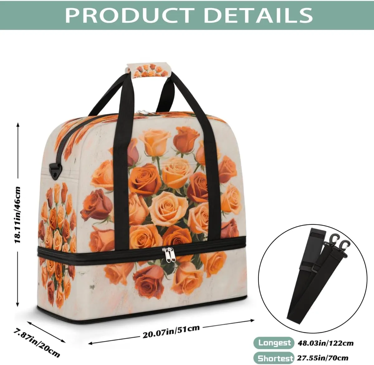 Sports Gym Bag Chalk Drawing Flower Rose Large Travel Duffel Bag With Shoe Compartment Foldable Waterproof Carry-On Weekend Travel Bags for Camping Overnight Yoga Hospital Travel Bags