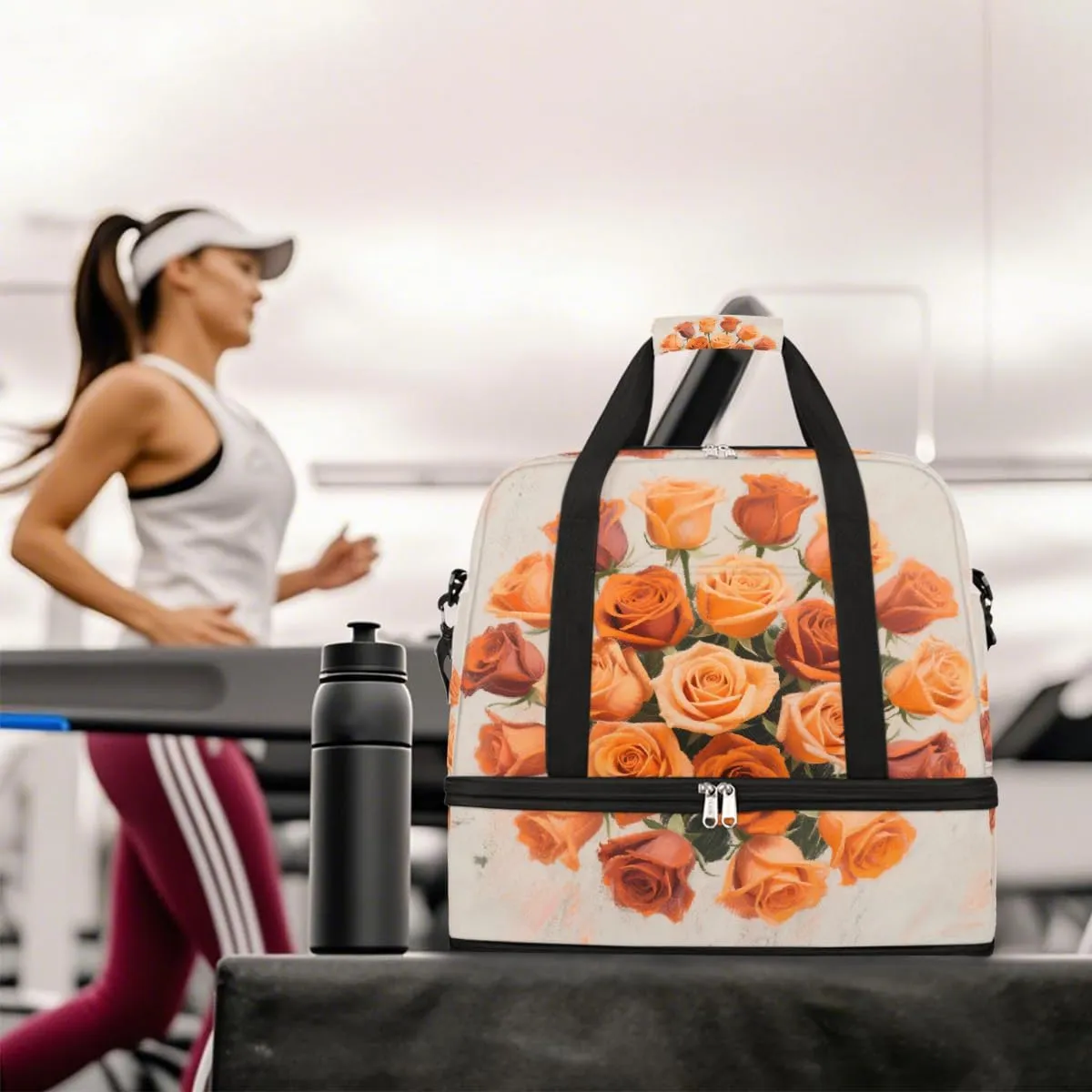 Sports Gym Bag Chalk Drawing Flower Rose Large Travel Duffel Bag With Shoe Compartment Foldable Waterproof Carry-On Weekend Travel Bags for Camping Overnight Yoga Hospital Travel Bags