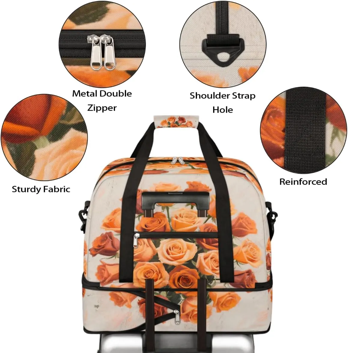 Sports Gym Bag Chalk Drawing Flower Rose Large Travel Duffel Bag With Shoe Compartment Foldable Waterproof Carry-On Weekend Travel Bags for Camping Overnight Yoga Hospital Travel Bags