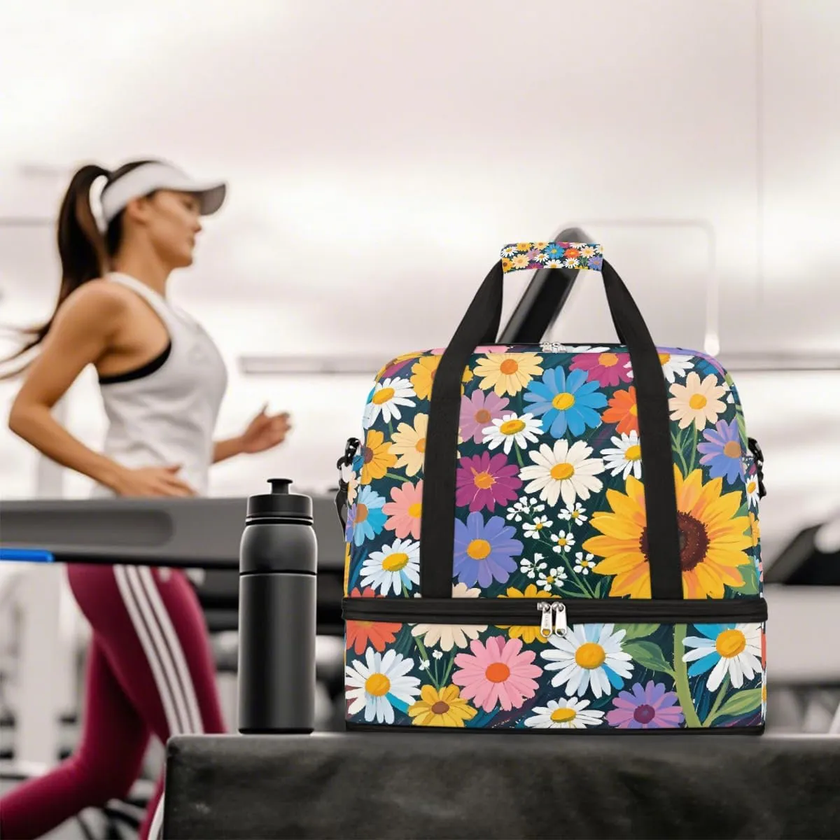 Sports Gym Bag Chalk Drawing Flower Sunflower Large Travel Duffel Bag With Shoe Compartment Foldable Waterproof Carry-On Weekend Travel Bags for Camping Overnight Yoga Hospital Travel Bags