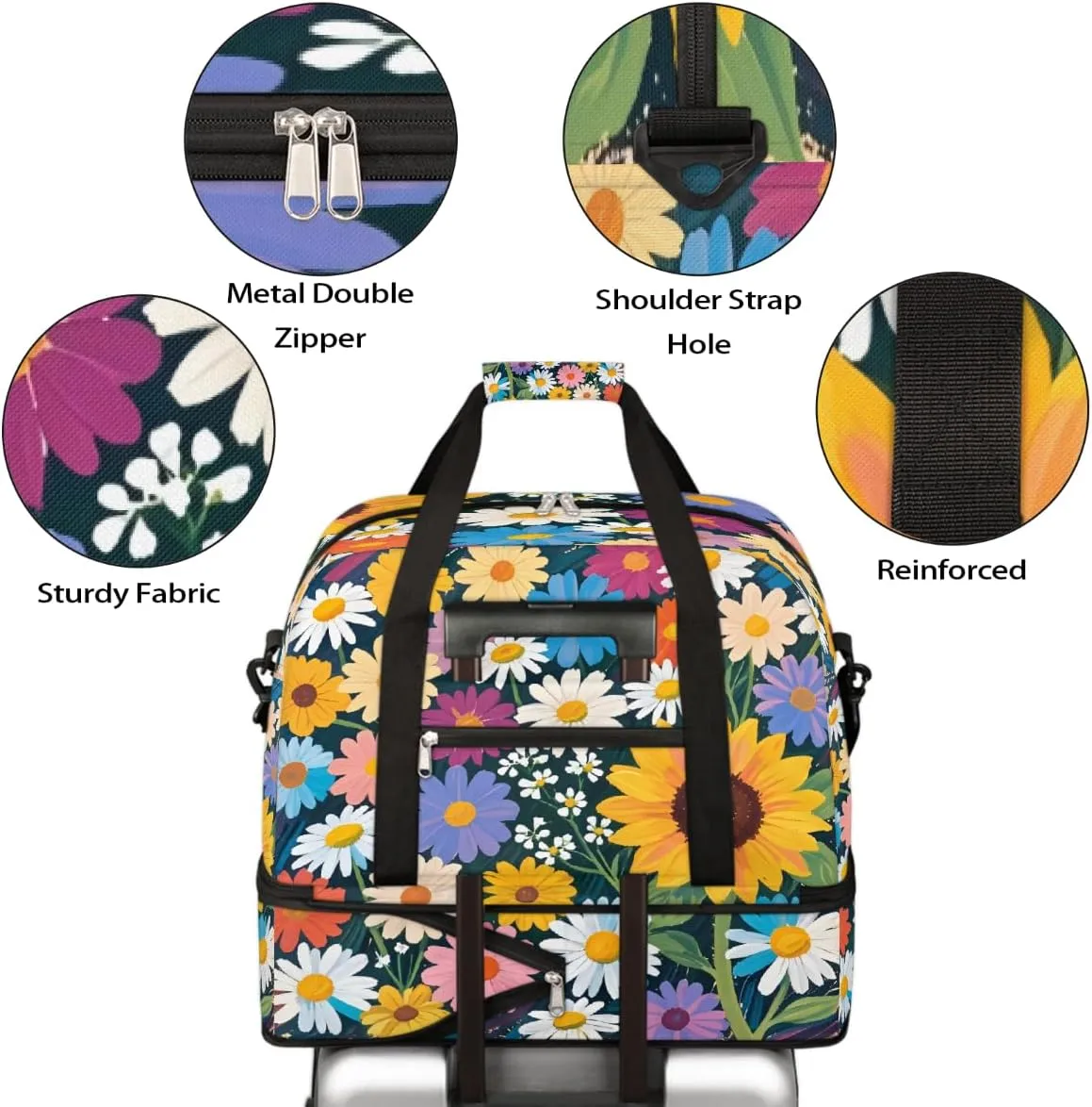 Sports Gym Bag Chalk Drawing Flower Sunflower Large Travel Duffel Bag With Shoe Compartment Foldable Waterproof Carry-On Weekend Travel Bags for Camping Overnight Yoga Hospital Travel Bags