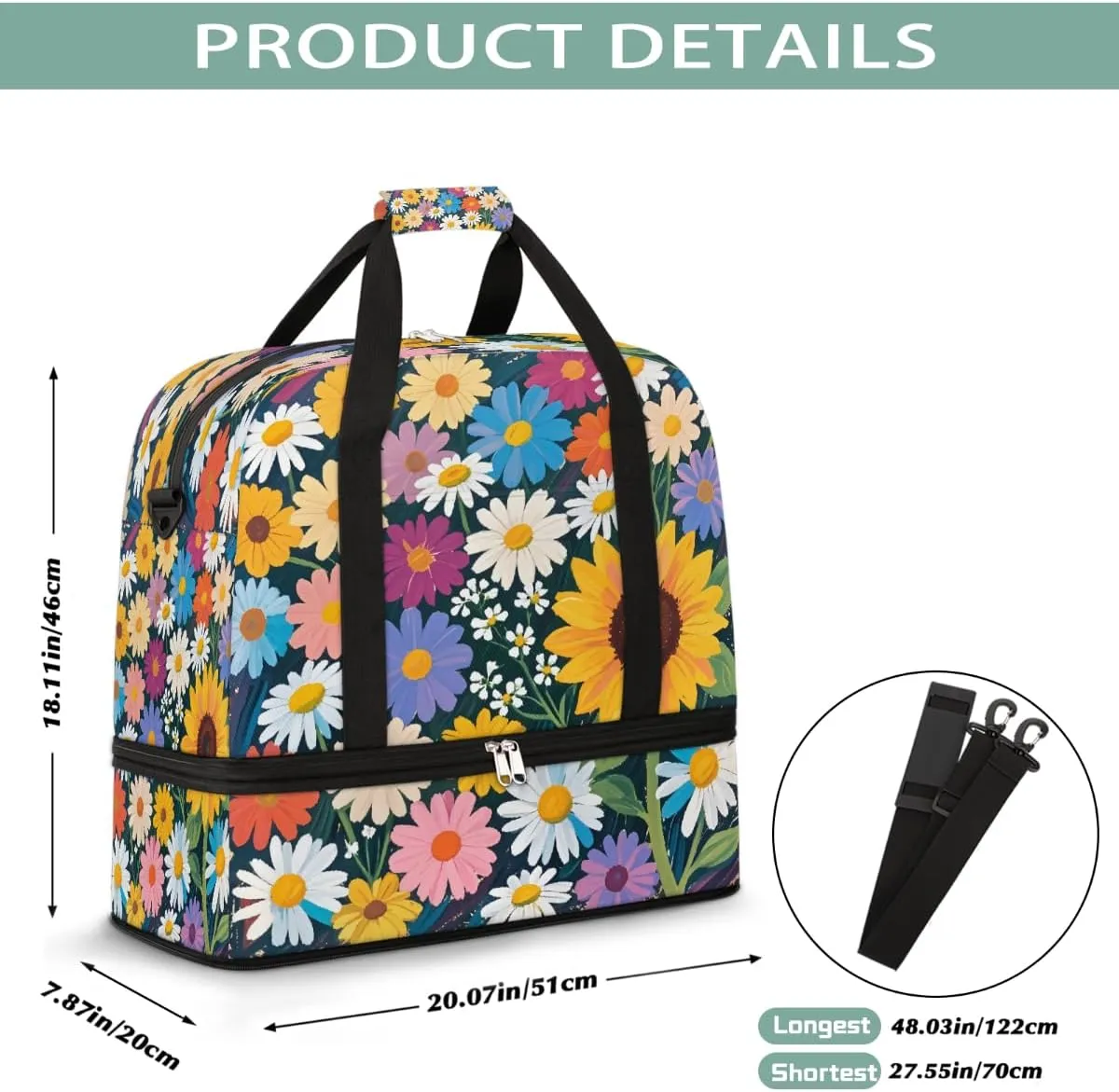 Sports Gym Bag Chalk Drawing Flower Sunflower Large Travel Duffel Bag With Shoe Compartment Foldable Waterproof Carry-On Weekend Travel Bags for Camping Overnight Yoga Hospital Travel Bags
