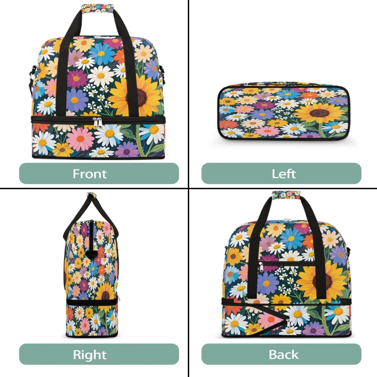 Sports Gym Bag Chalk Drawing Flower Sunflower Large Travel Duffel Bag With Shoe Compartment Foldable Waterproof Carry-On Weekend Travel Bags for Camping Overnight Yoga Hospital Travel Bags