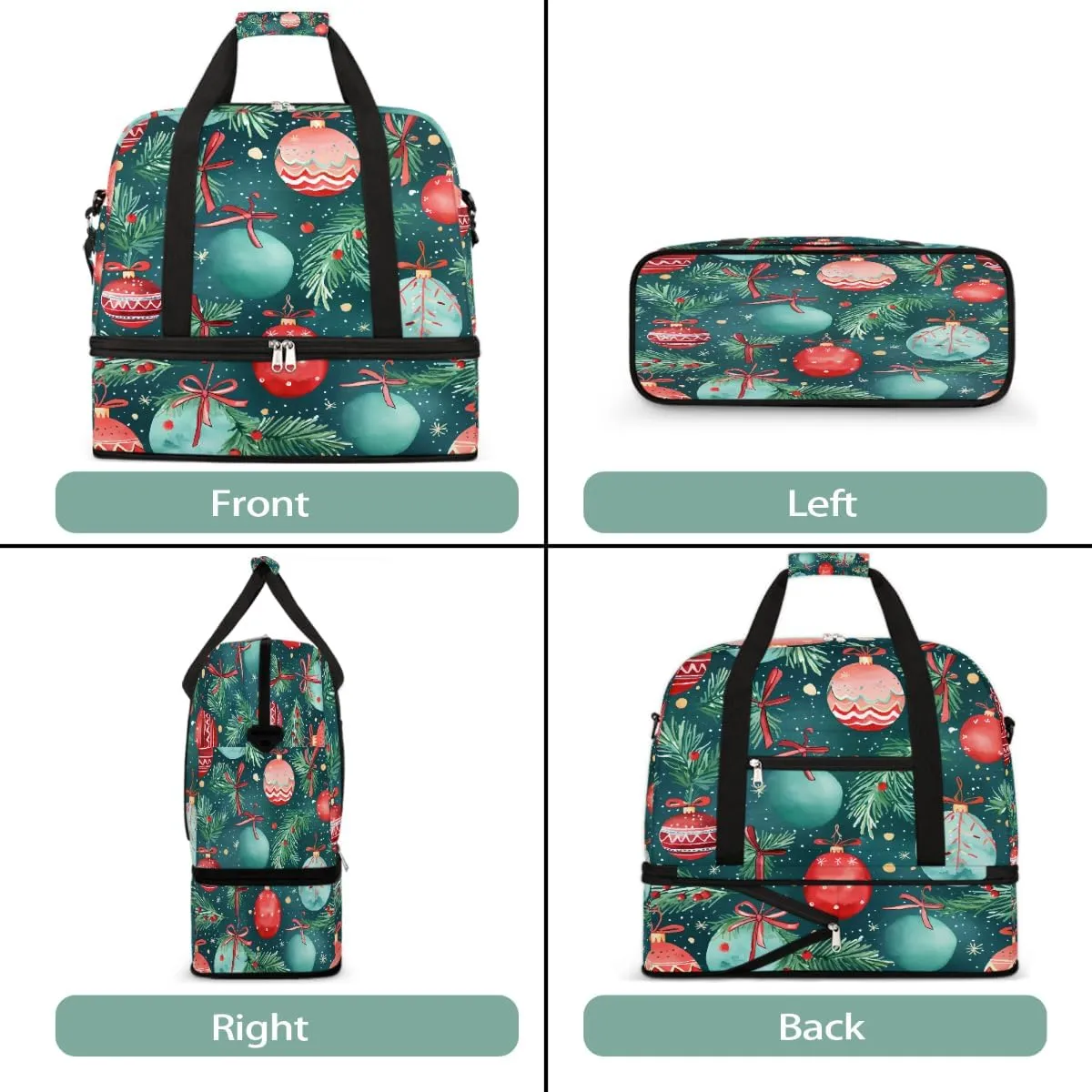 Sports Gym Bag Christmas Balloons Leaves Large Travel Duffel Bag With Shoe Compartment Foldable Waterproof Carry-On Weekend Travel Bags for Camping Overnight Yoga Hospital Travel Bags