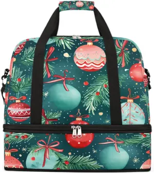 Sports Gym Bag Christmas Balloons Leaves Large Travel Duffel Bag With Shoe Compartment Foldable Waterproof Carry-On Weekend Travel Bags for Camping Overnight Yoga Hospital Travel Bags
