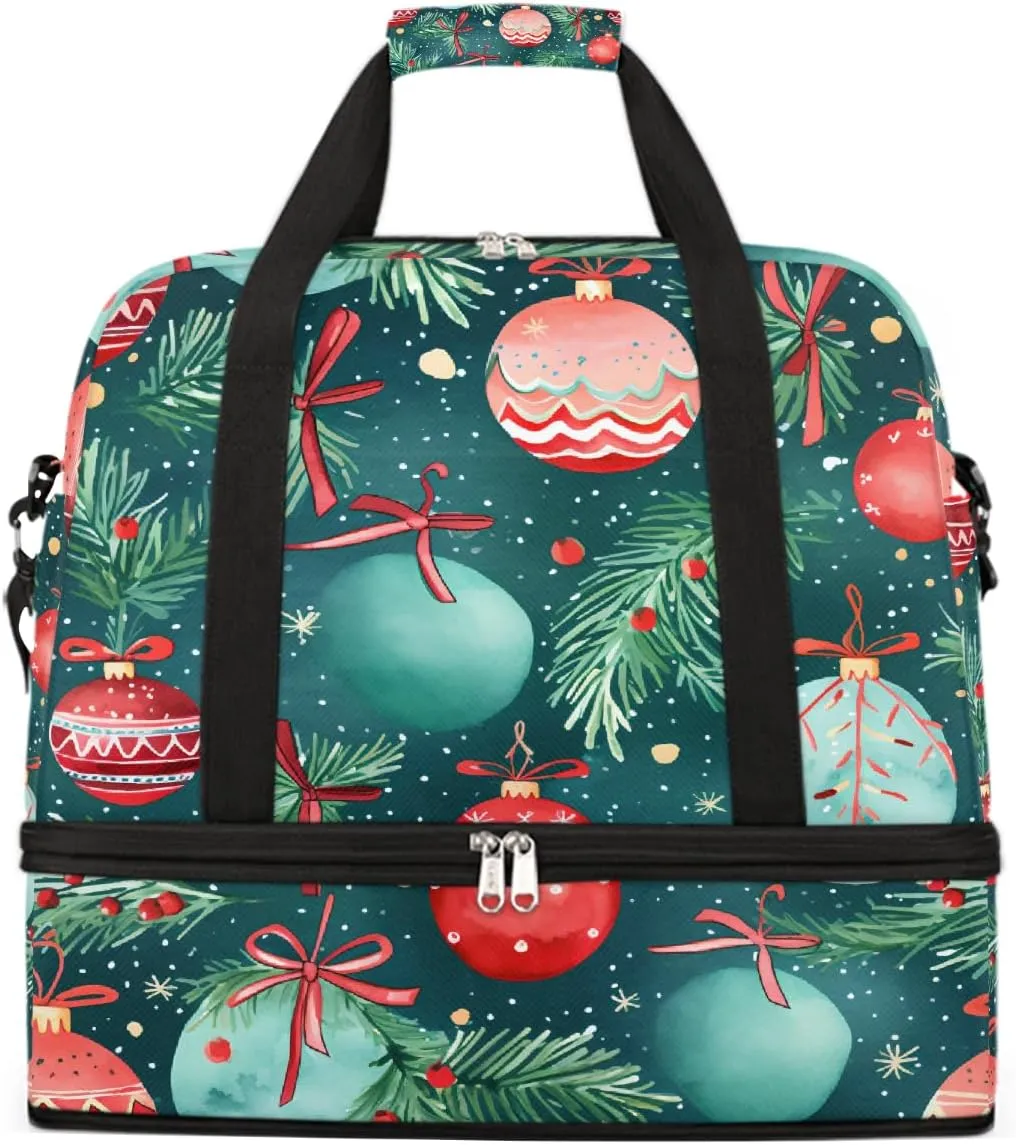 Sports Gym Bag Christmas Balloons Leaves Large Travel Duffel Bag With Shoe Compartment Foldable Waterproof Carry-On Weekend Travel Bags for Camping Overnight Yoga Hospital Travel Bags