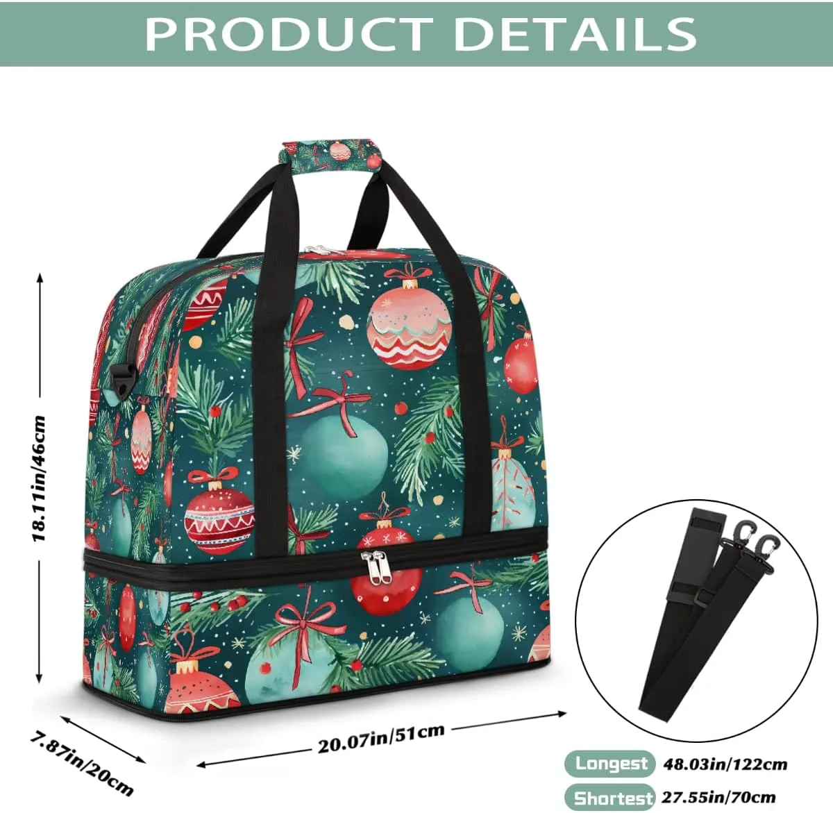 Sports Gym Bag Christmas Balloons Leaves Large Travel Duffel Bag With Shoe Compartment Foldable Waterproof Carry-On Weekend Travel Bags for Camping Overnight Yoga Hospital Travel Bags