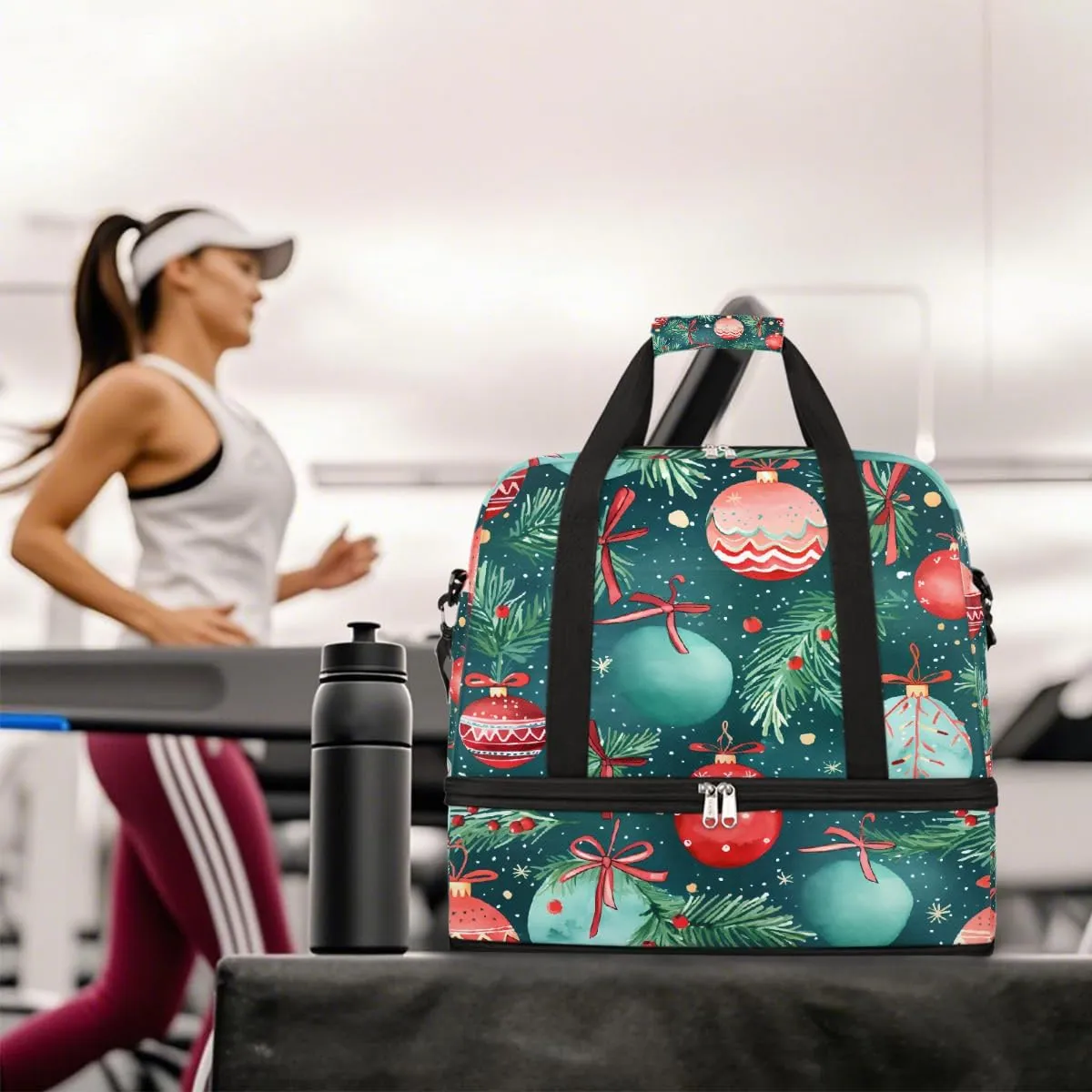 Sports Gym Bag Christmas Balloons Leaves Large Travel Duffel Bag With Shoe Compartment Foldable Waterproof Carry-On Weekend Travel Bags for Camping Overnight Yoga Hospital Travel Bags