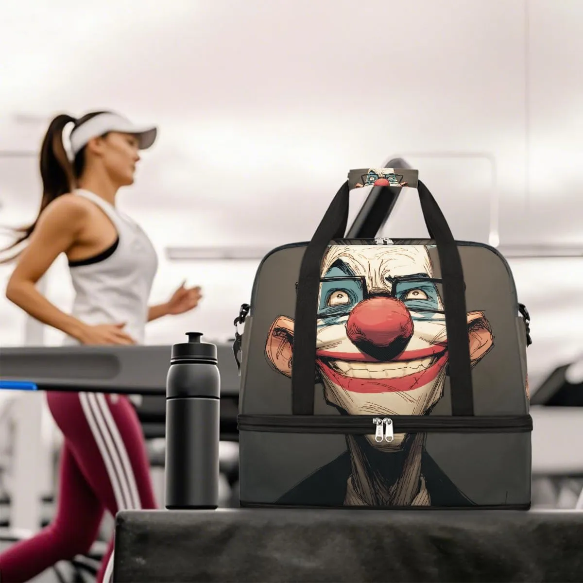 Sports Gym Bag Clown Glasses Creative Large Travel Duffel Bag With Shoe Compartment Foldable Waterproof Carry-On Weekend Travel Bags for Camping Overnight Yoga Hospital Travel Bags