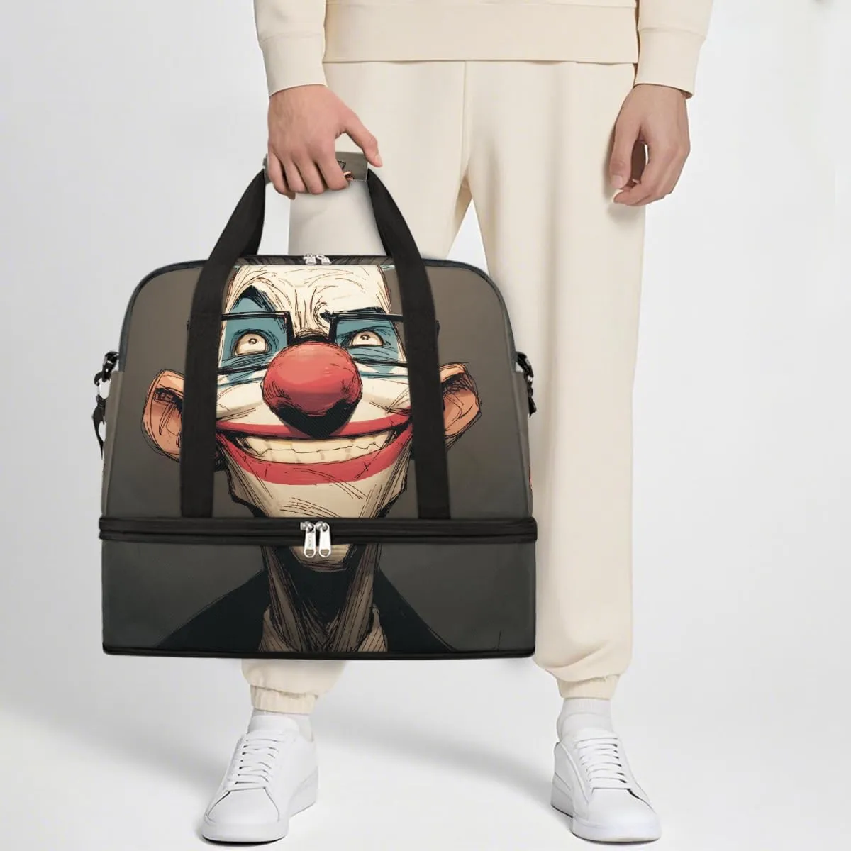 Sports Gym Bag Clown Glasses Creative Large Travel Duffel Bag With Shoe Compartment Foldable Waterproof Carry-On Weekend Travel Bags for Camping Overnight Yoga Hospital Travel Bags