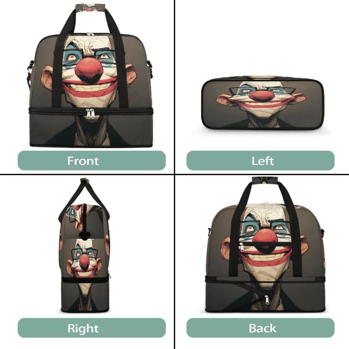 Sports Gym Bag Clown Glasses Creative Large Travel Duffel Bag With Shoe Compartment Foldable Waterproof Carry-On Weekend Travel Bags for Camping Overnight Yoga Hospital Travel Bags