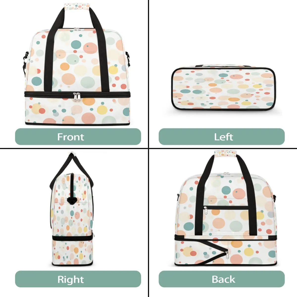 Sports Gym Bag Colorful Dots Large Travel Duffel Bag With Shoe Compartment Foldable Waterproof Carry-On Weekend Travel Bags for Camping Overnight Yoga Hospital Travel Bags