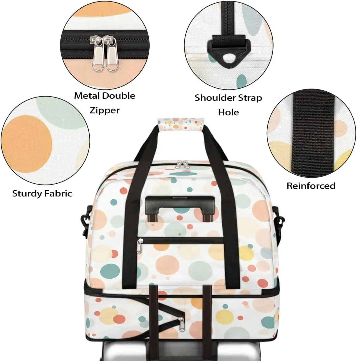 Sports Gym Bag Colorful Dots Large Travel Duffel Bag With Shoe Compartment Foldable Waterproof Carry-On Weekend Travel Bags for Camping Overnight Yoga Hospital Travel Bags