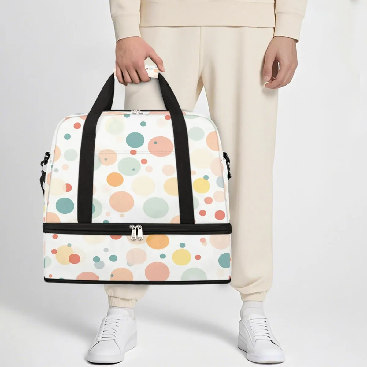 Sports Gym Bag Colorful Dots Large Travel Duffel Bag With Shoe Compartment Foldable Waterproof Carry-On Weekend Travel Bags for Camping Overnight Yoga Hospital Travel Bags