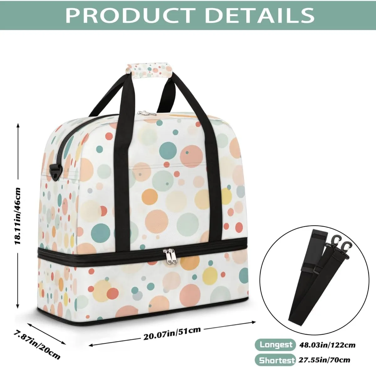 Sports Gym Bag Colorful Dots Large Travel Duffel Bag With Shoe Compartment Foldable Waterproof Carry-On Weekend Travel Bags for Camping Overnight Yoga Hospital Travel Bags