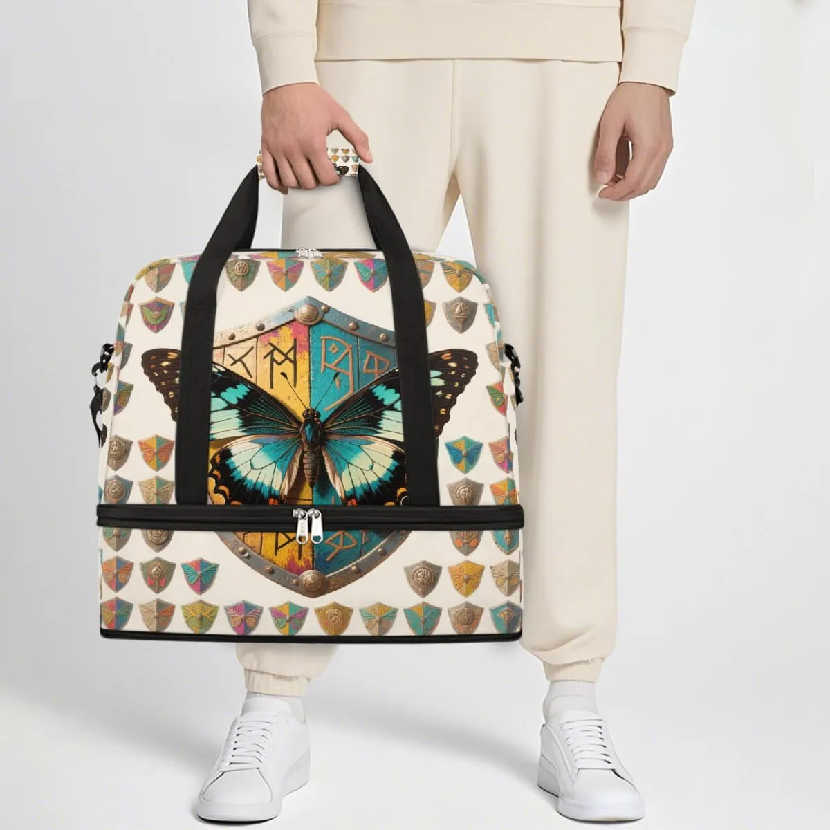 Sports Gym Bag Creative Butterfly Tiling Large Travel Duffel Bag With Shoe Compartment Foldable Waterproof Carry-On Weekend Travel Bags for Camping Overnight Yoga Hospital Travel Bags