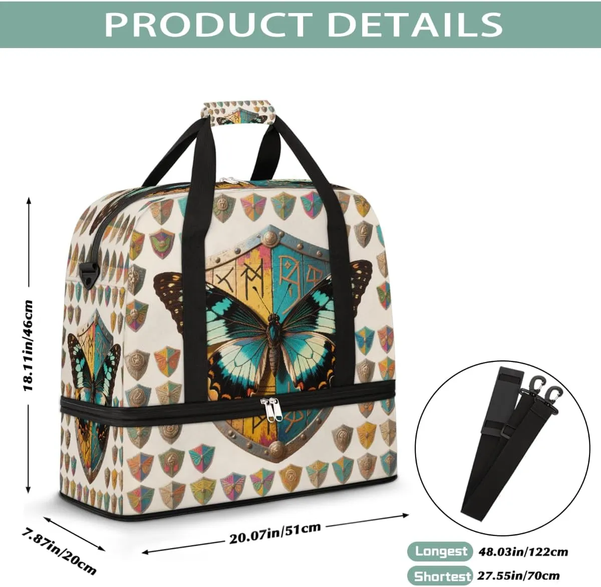 Sports Gym Bag Creative Butterfly Tiling Large Travel Duffel Bag With Shoe Compartment Foldable Waterproof Carry-On Weekend Travel Bags for Camping Overnight Yoga Hospital Travel Bags