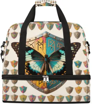 Sports Gym Bag Creative Butterfly Tiling Large Travel Duffel Bag With Shoe Compartment Foldable Waterproof Carry-On Weekend Travel Bags for Camping Overnight Yoga Hospital Travel Bags