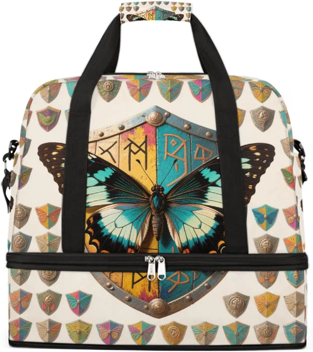 Sports Gym Bag Creative Butterfly Tiling Large Travel Duffel Bag With Shoe Compartment Foldable Waterproof Carry-On Weekend Travel Bags for Camping Overnight Yoga Hospital Travel Bags