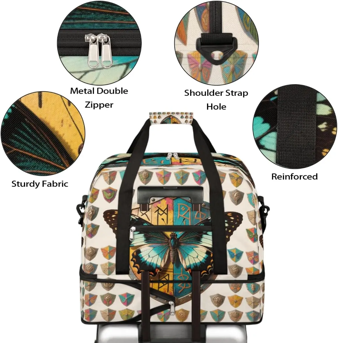 Sports Gym Bag Creative Butterfly Tiling Large Travel Duffel Bag With Shoe Compartment Foldable Waterproof Carry-On Weekend Travel Bags for Camping Overnight Yoga Hospital Travel Bags