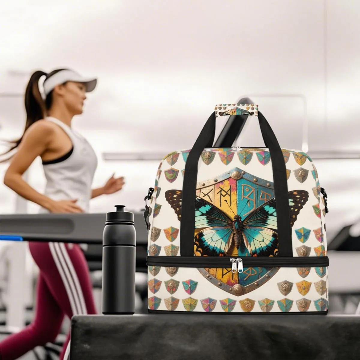Sports Gym Bag Creative Butterfly Tiling Large Travel Duffel Bag With Shoe Compartment Foldable Waterproof Carry-On Weekend Travel Bags for Camping Overnight Yoga Hospital Travel Bags